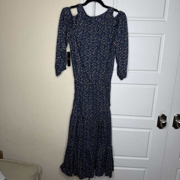 Ralph Lauren Open Shoulder Dress Women's Medium Blue Geometric Cottage Prairie - Picture 2 of 8